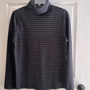 LIZ CLAIBORNE; Turtleneck Pullover, Black with Silver Strips; Size M, NWOT